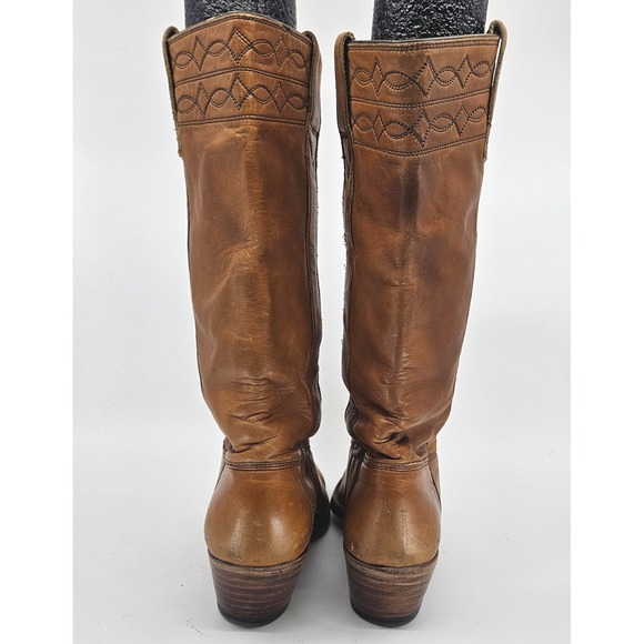 VTG USA Leather Western Cowboy Boots Women's Size 5D Wide Brown Pull-On Handmade - Picture 6 of 13